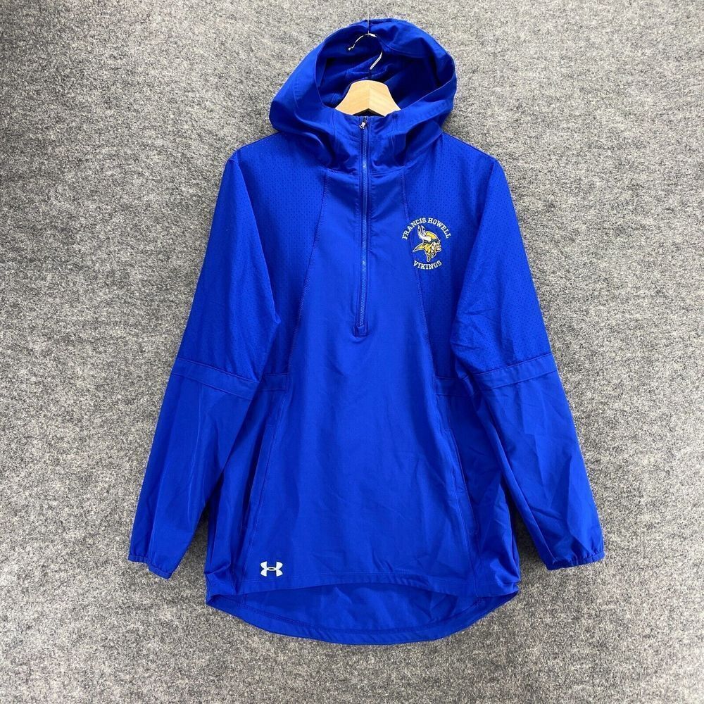 Under Armour Jacket Anorak Women XS Blue 1/2 Zip Hooded Heatgear Long Sleeve